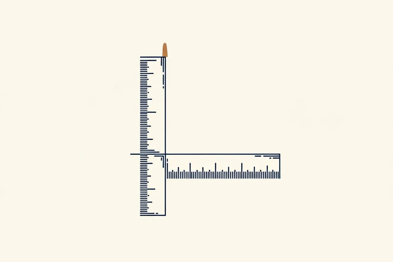 Two independent measuring rules crossing at a right angle, plan and verification on separate axes