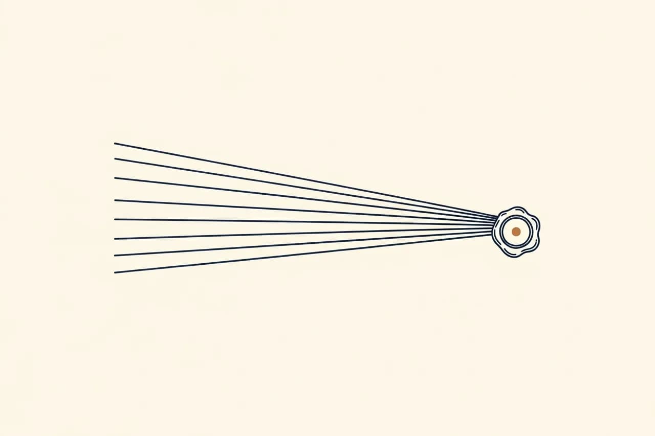 Many enquiry lines fanning across a ledger and converging on a single sealed correspondence mark